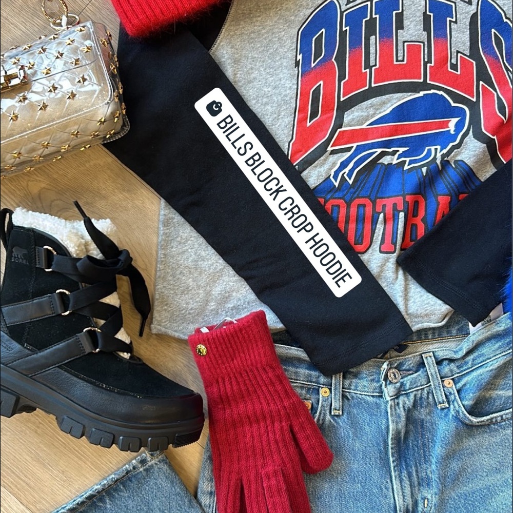 Buffalo Bills Crop Hoodie - Black & Gray - Picture 2 of 2